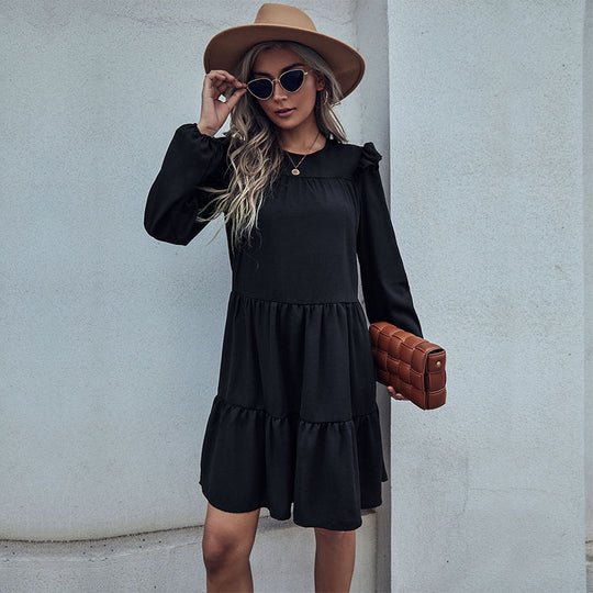 Damen Stufiges Minikleid mit Rüschen-Schultern und Langarm Nord Taschen