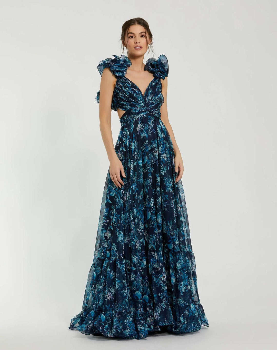 Damen Maxi-Kleid mit floralen Rüschen und schwingendem Design - Arvani