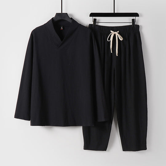 Herren Leichtes, weites Loungewear-Set mit V-Ausschnitt und Kordelbund Nord Taschen