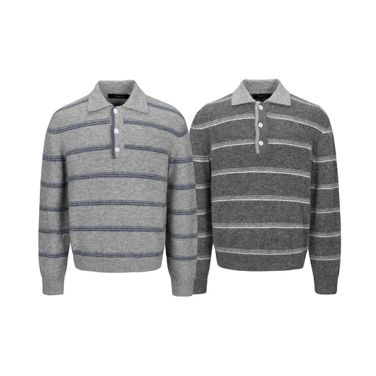 Herren Grobgestrickter Polokragenpullover mit Halbdruckknopfblende und Streifenstruktur Nord Taschen