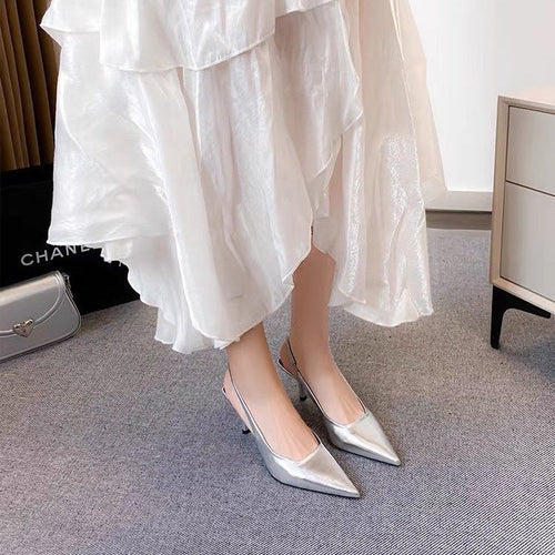 Damen Slingback-Pumps mit spitz zulaufender Silhouette und schimmernder Oberflächenstruktur