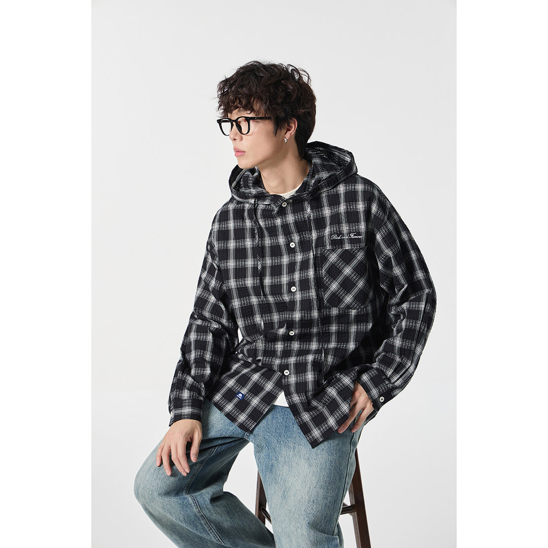 Unisex Kapuzen‑Overshirt im karierten Flanell‑Look mit Brusttasche und Knopfleiste Nord Taschen