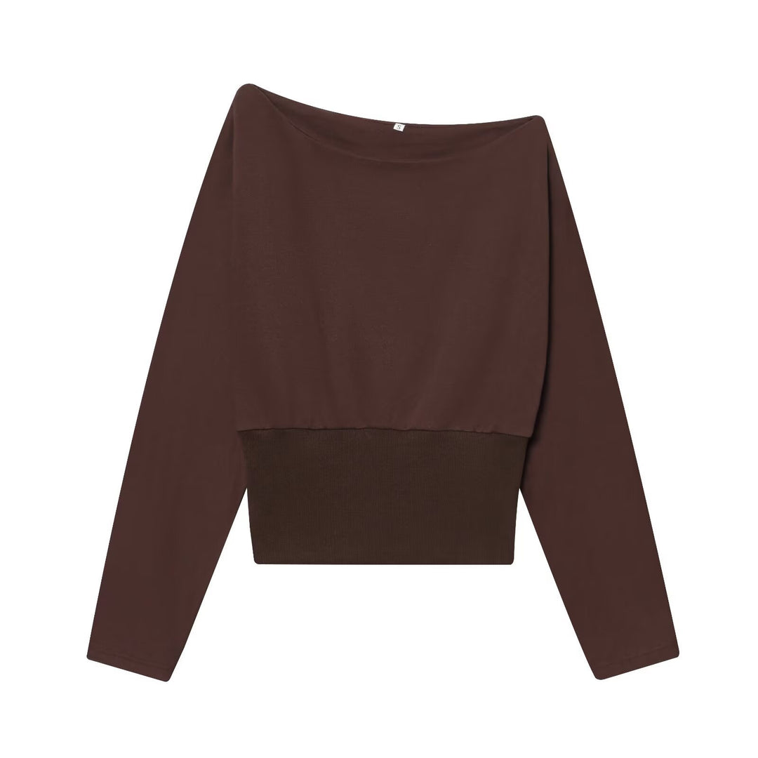 Damen Oversize Off-Shoulder Cropped-Pullover mit Fledermausärmeln und breitem Rippbündchen Nord Taschen