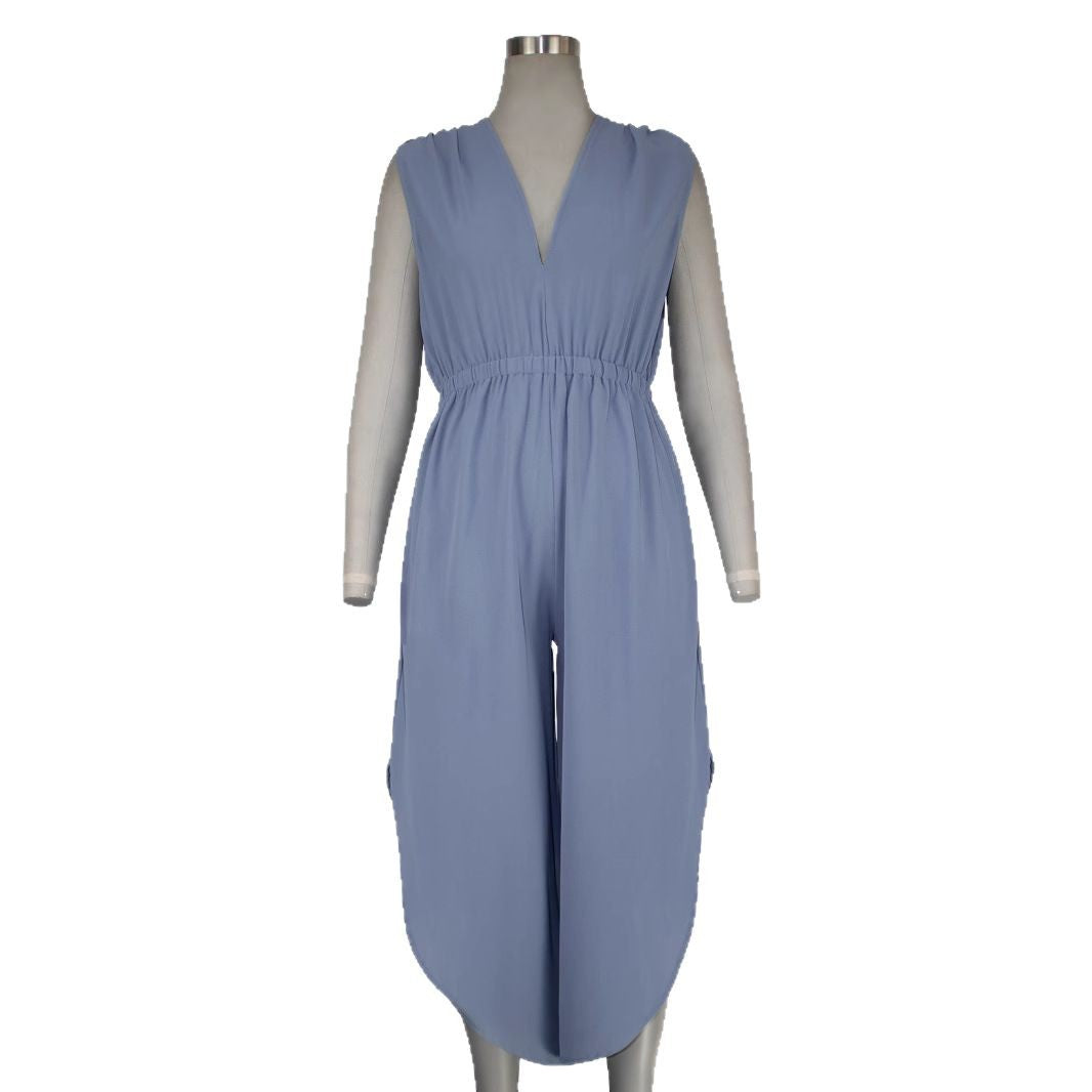 Damen Modischer Jumpsuit mit elegantem V-Ausschnitt und weitem Bein