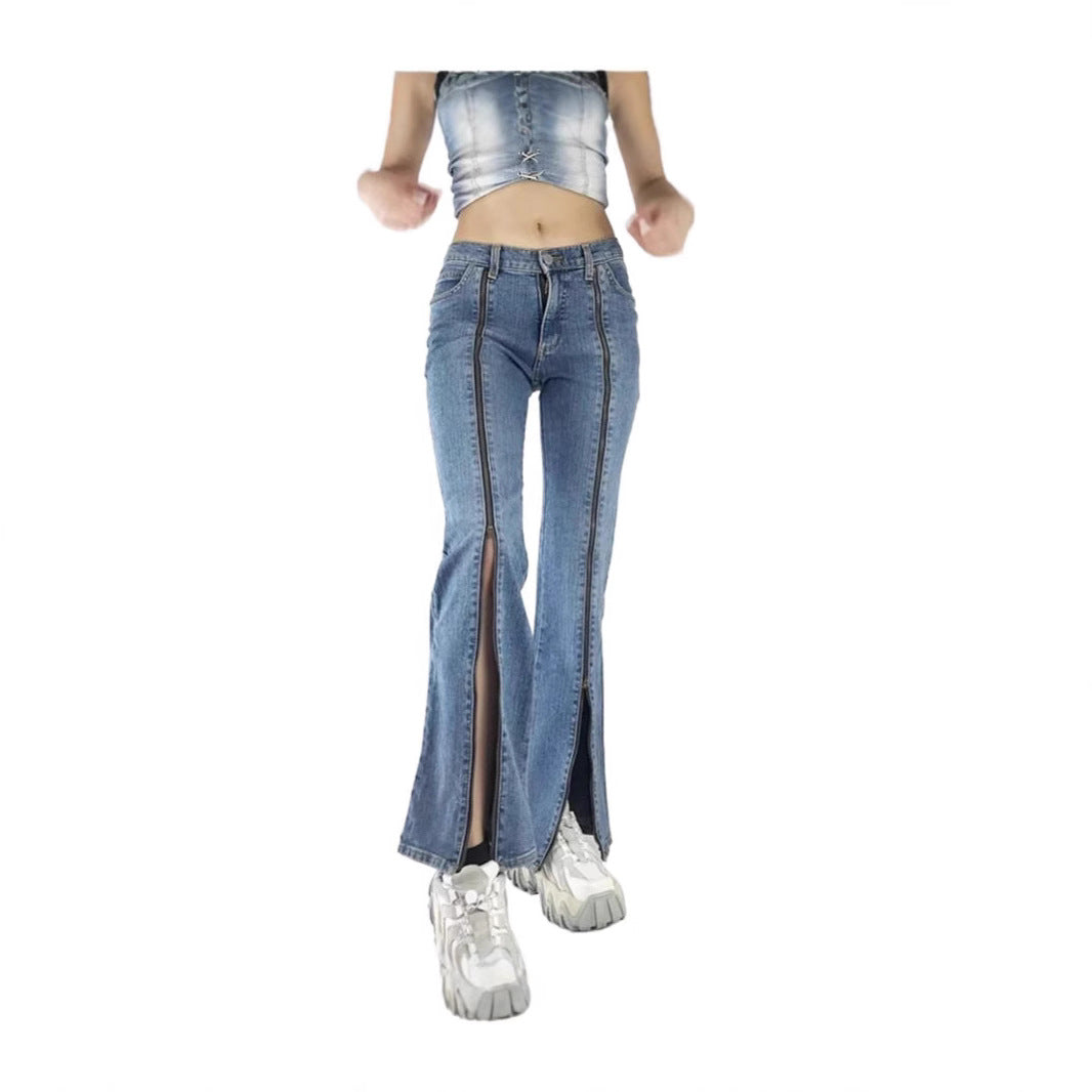 Damen weite Jeans mit hoher Taille, geradem Bein und entspanntem Sitz Nord Taschen