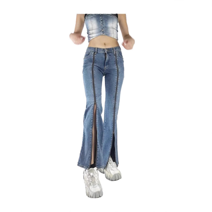 Damen weite Jeans mit hoher Taille, geradem Bein und entspanntem Sitz Nord Taschen