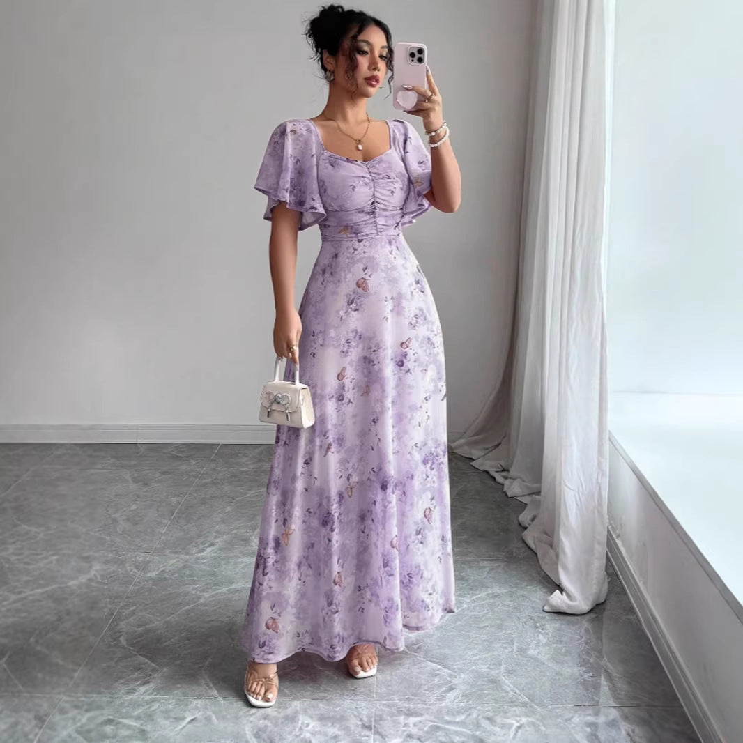 Damen Maxikleid mit fließendem Schnitt und romantischem Blumenmuster
