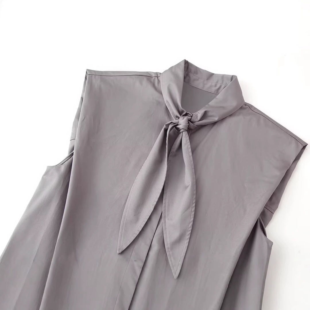 Damen Ärmellose Popeline-Bluse mit Schluppenkragen und Nadelstreifen Nord Taschen