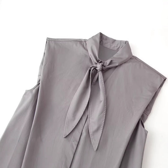 Damen Ärmellose Popeline-Bluse mit Schluppenkragen und Nadelstreifen Nord Taschen