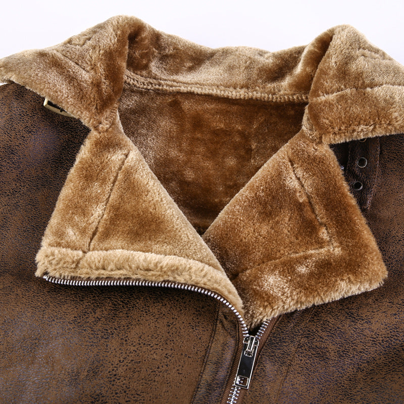 Herren Lederimitat-Fliegerjacke mit Teddyfutter und asymmetrischem Reißverschluss Nord Taschen