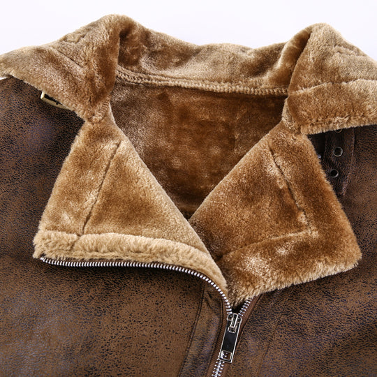 Herren Lederimitat-Fliegerjacke mit Teddyfutter und asymmetrischem Reißverschluss Nord Taschen
