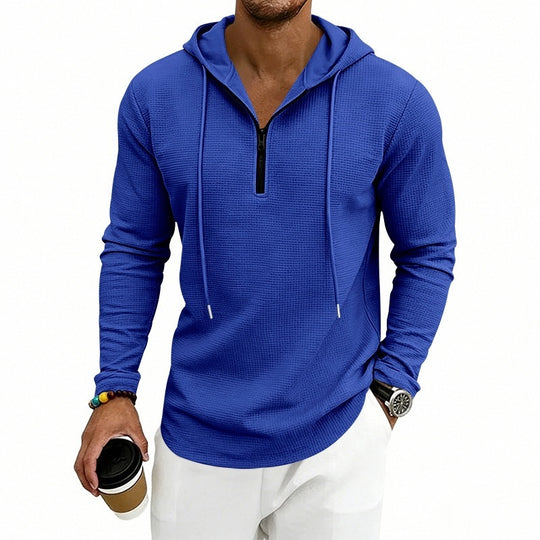 Herren Lässiges Waffelstruktur-Hoodie mit halbem Reißverschluss und Kapuze Nord Taschen