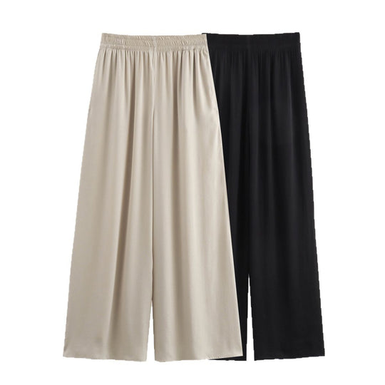 Damen Weiche Jersey-Palazzohose mit elastischem Bund und weitem Bein Nord Taschen