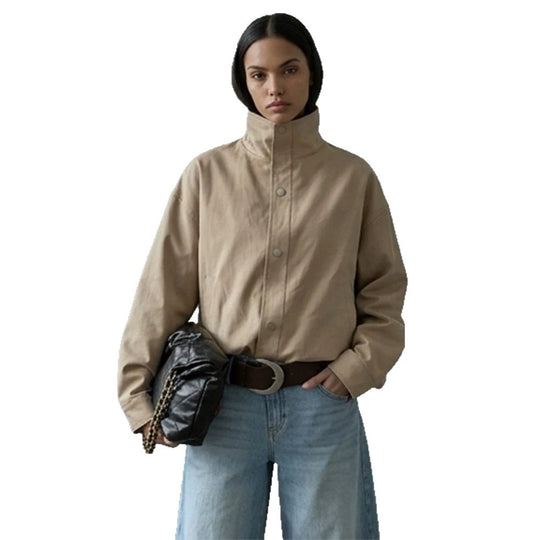 Damen Kurze kastige Canvasjacke mit hohem Stehkragen und Druckknopfleiste Nord Taschen