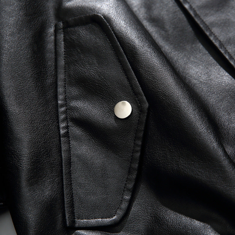 Herren Boxy Kunstleder-Blousonjacke mit Stehkragen Druckknopfblende und elastischem Saum Nord Taschen