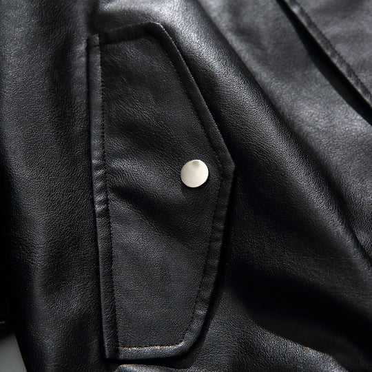 Herren Boxy Kunstleder-Blousonjacke mit Stehkragen Druckknopfblende und elastischem Saum Nord Taschen