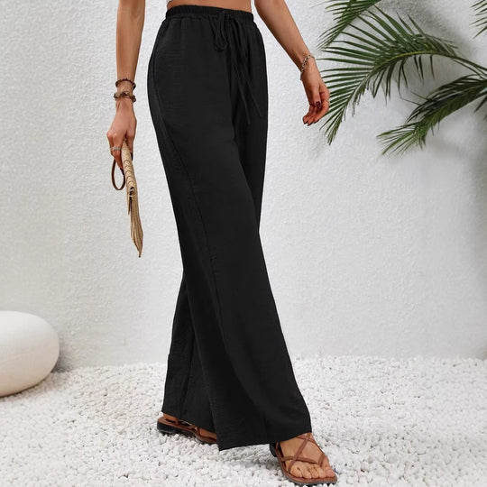 Damen Leichte Palazzo-Hose mit Gummibund, Tunnelzug und Seitentaschen Nord Taschen