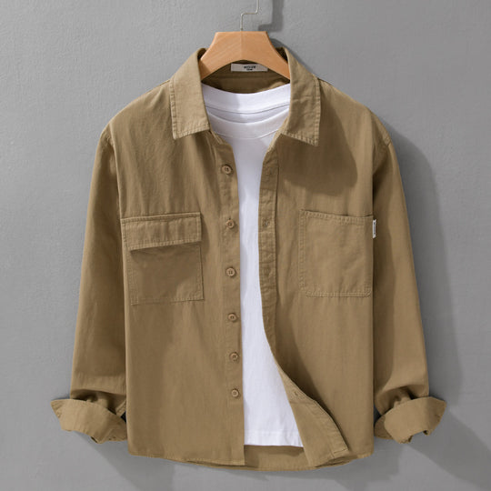 Herren Casual-Hemdjacke aus schwerem Baumwoll-Twill mit asymmetrischen Brusttaschen und kastigem Schnitt Nord Taschen