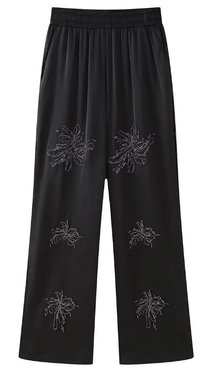 Damen bestickte Seidenoptik-Bluse mit funkelnden Kristallapplikationen und Hemdkragen Nord Taschen