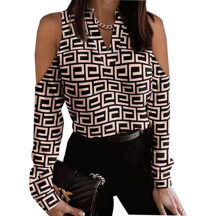 Damen Bluse mit schulterfreier Verarbeitung und floralem Druck