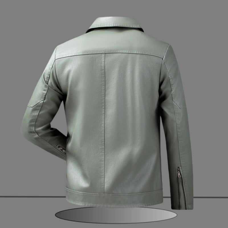 Herren Elegante Slim-Fit Lederoptik-Blousonjacke mit Hemdkragen, vertikalen Ziernähten und verdecktem Reißverschluss Nord Taschen