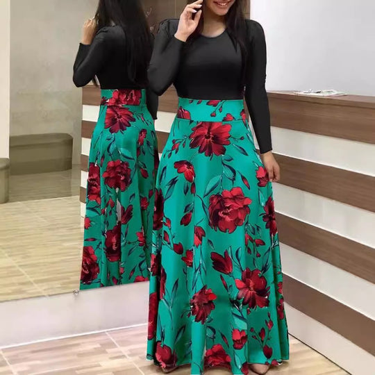 Damen Fließender Maxirock mit hoher Taille und großem Blumenprint Nord Taschen