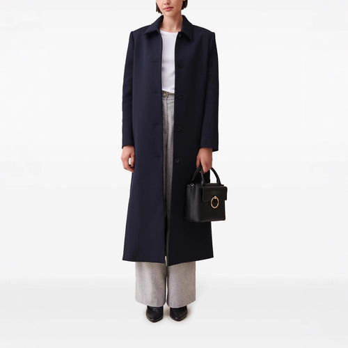 Damen langer minimalistischer Mantel mit geradem Schnitt und Hemdkragen Nord Taschen