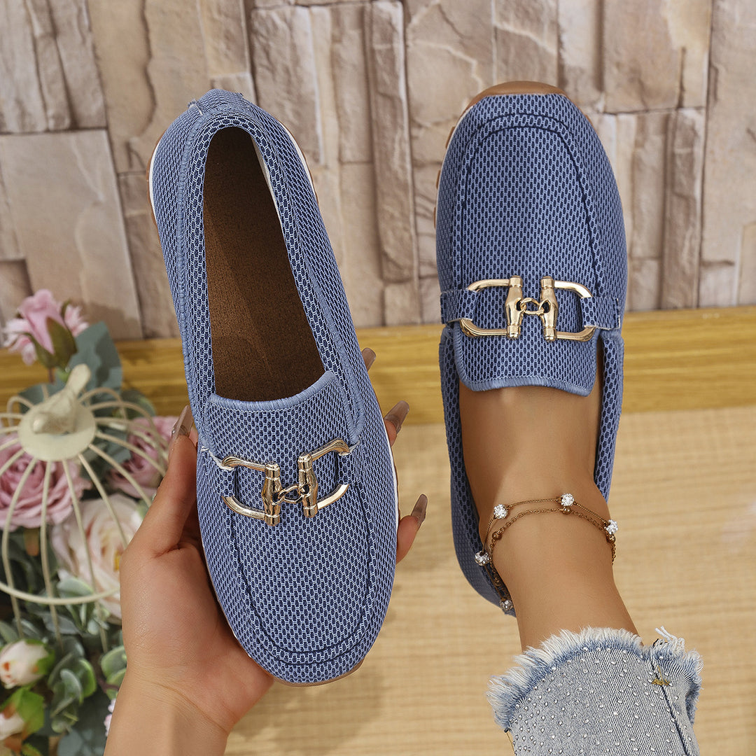 Damen  elegante Slipper Loafer mit gepolsterter Innensohle und dekorativer Metallapplikation Nord Taschen