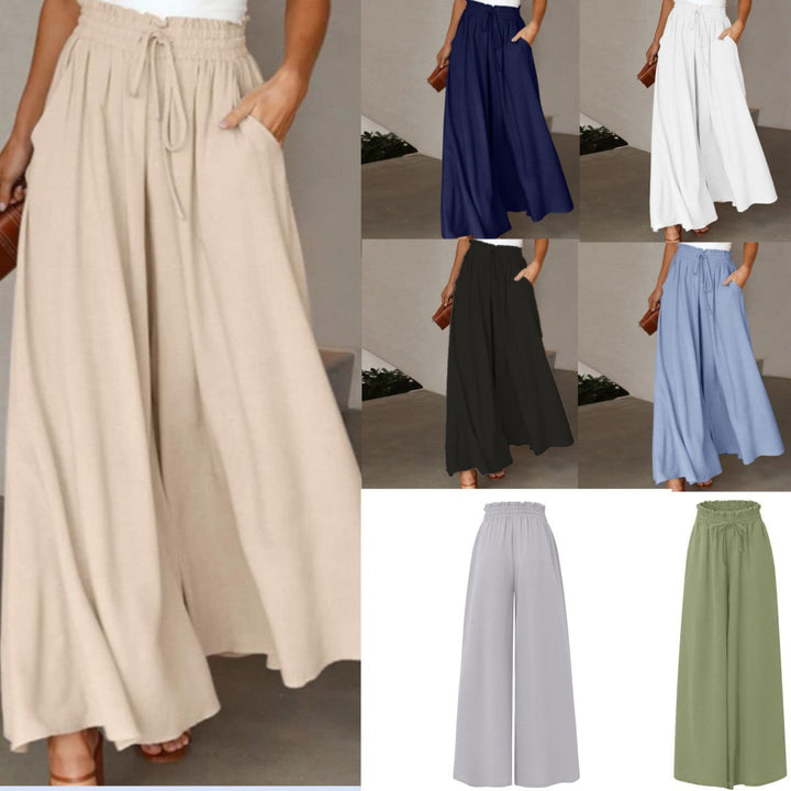 Damen Weite Leinenhose mit Gummizug und Seitentaschen