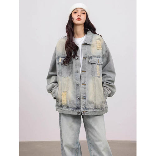Unisex Vintage-Style Denim-Worker-Jacke mit Repair-Details und geradem Schnitt Nord Taschen