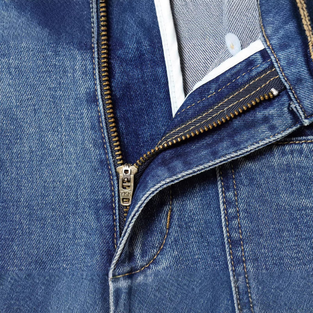 Damen Weite High‑Waist Cropped Denim-Jeans mit aufgesetzten Taschen und rohem Saum Nord Taschen
