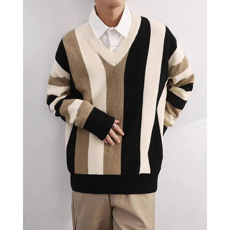 Herren Modischer Grobstrickpullover mit V-Ausschnitt Nord Taschen