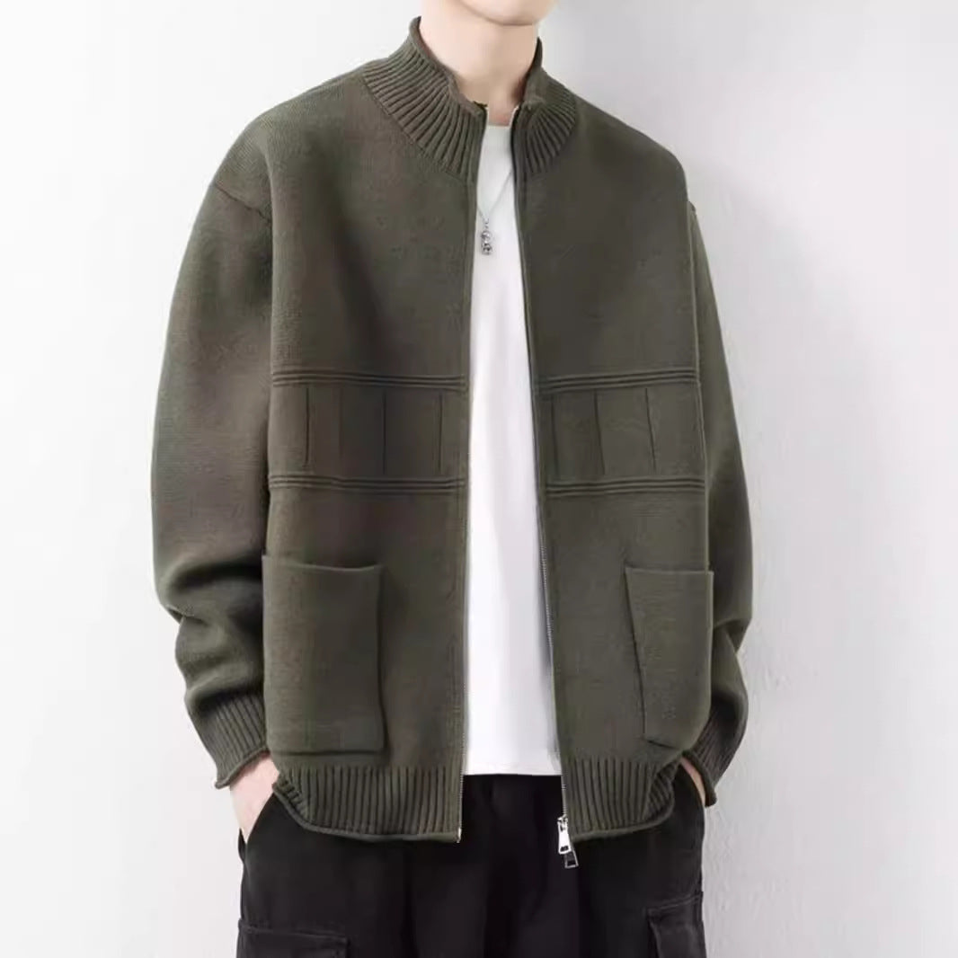 Herren Trendige Strickjacke mit hohen Kragen und Reißverschluss Nord Taschen