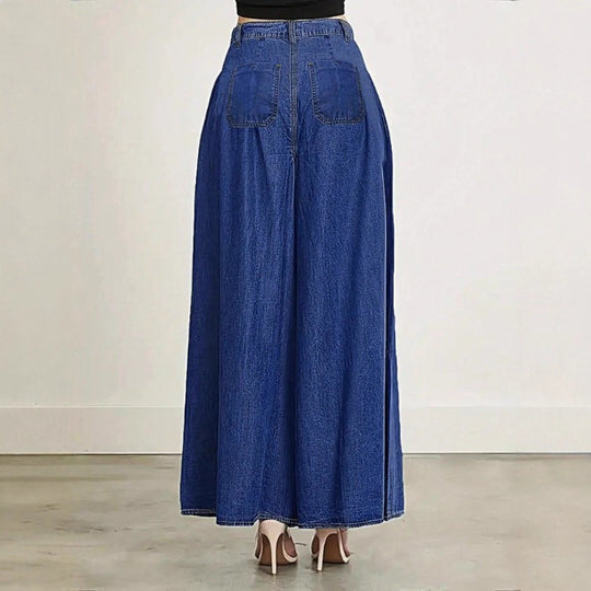Damen Extraweite High‑Waist Denim‑Palazzohose mit fließendem Tellerfall Nord Taschen
