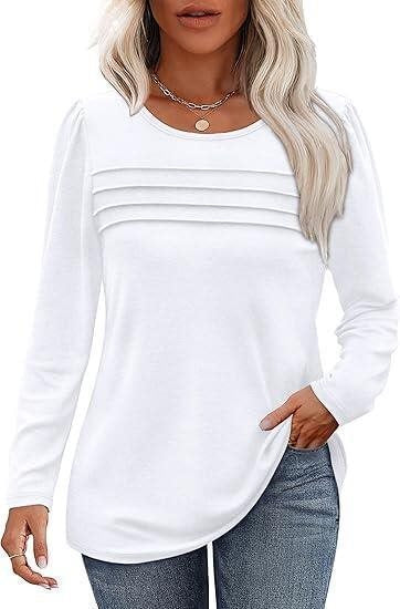 Damen Feines Langarmshirt mit Rundhalsausschnitt, dekorativen Kellerfalten und leicht taillierter A‑Linie Nord Taschen