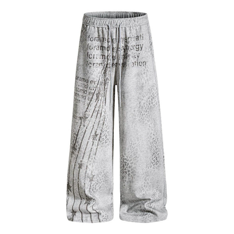 Damen Weite Palazzo-Joggpants mit Tunnelzugbund, Statement-Print und Vintage-Waschung Nord Taschen
