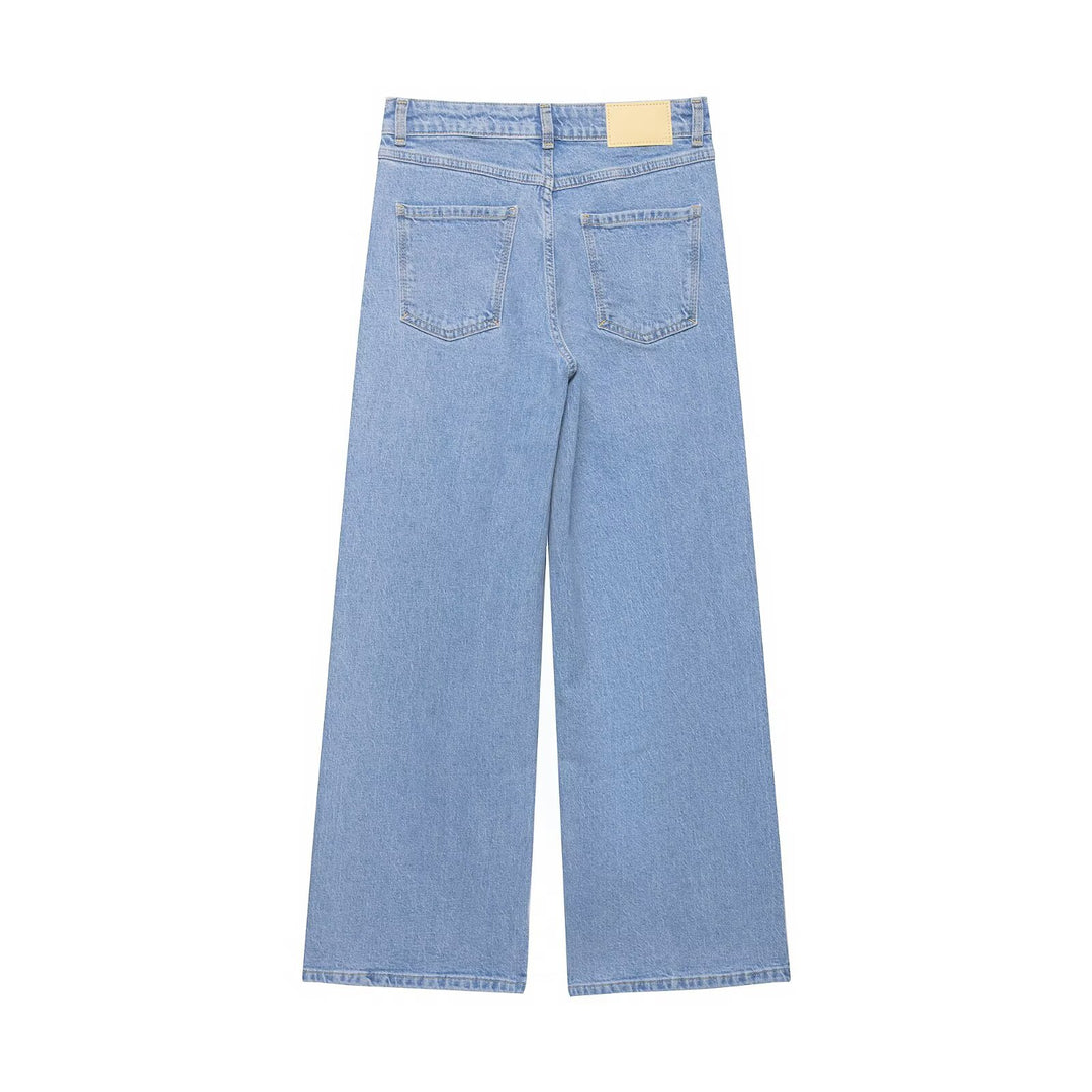 Damen Hochtaillierte weite Denim-Jeans mit klassischem Taschen-Design und geradem Saum Nord Taschen