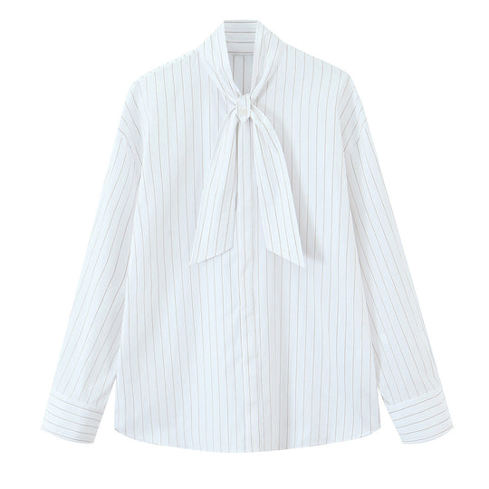 Damen Schleifenkragenbluse mit feinem Nadelstreifen und lockerer Silhouette Nord Taschen