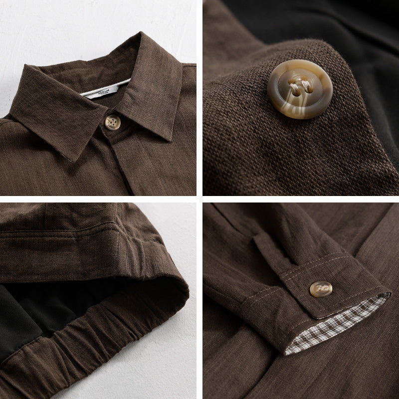Herren Leichte Leinen-Überhemd-Jacke mit Hemdkragen und verdeckter Knopfleiste Nord Taschen