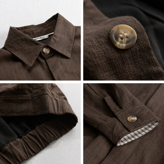 Herren Leichte Leinen-Überhemd-Jacke mit Hemdkragen und verdeckter Knopfleiste Nord Taschen