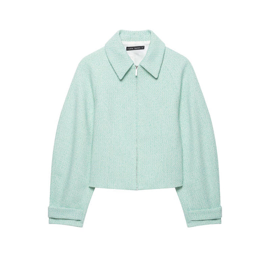 Damen Kurzjacke im Bouclé‑Mix mit verdecktem Reißverschluss und Hemdkragen Nord Taschen