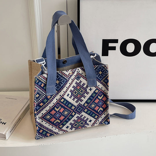 Damen Jute-Tasche mit kunstvollem geometrischen Muster Nord Taschen