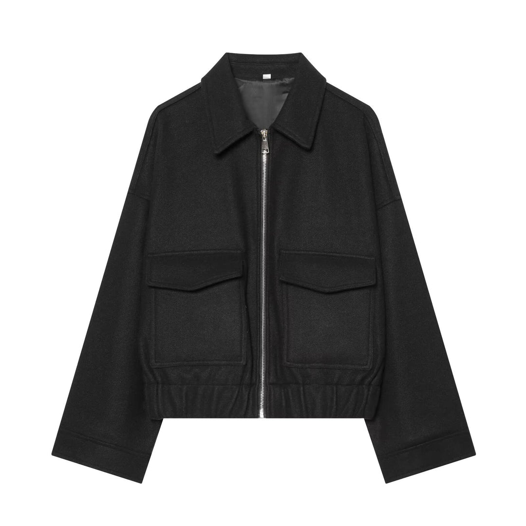 Damen Kurzjacke aus Wollmix mit Reißverschluss, Pattentaschen und elastischem Saum Nord Taschen