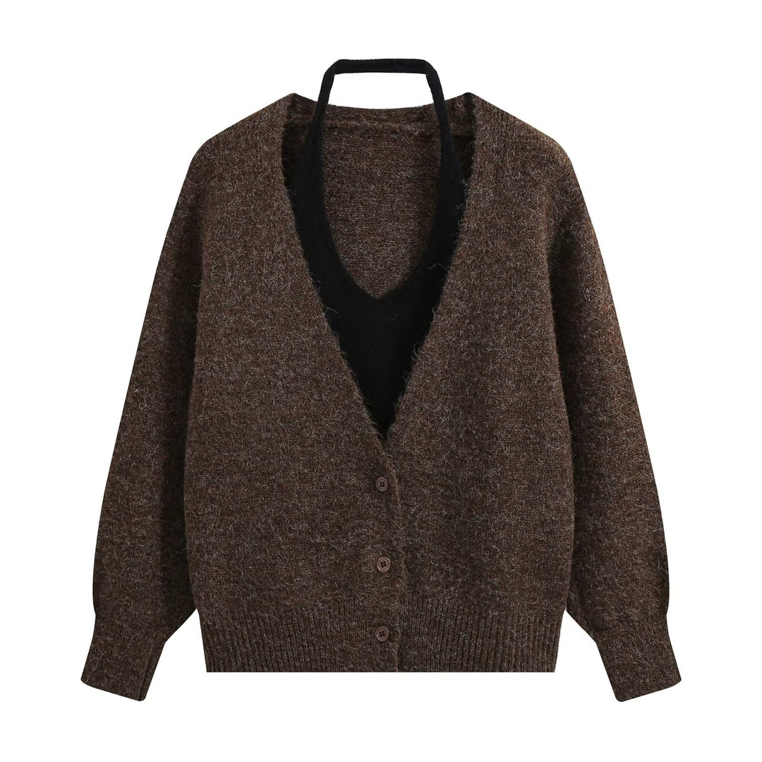 Damen Oversize Strickcardigan mit tiefem V‑Ausschnitt und breitem Rippbündchen Nord Taschen