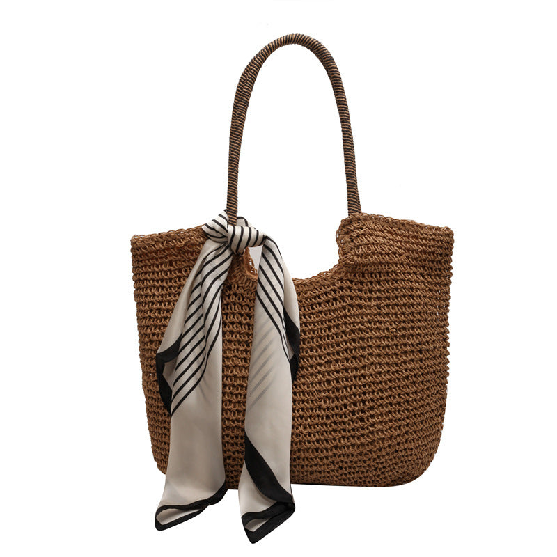 Damen lässige Strohtasche mit modischem Halstuch Nord Taschen