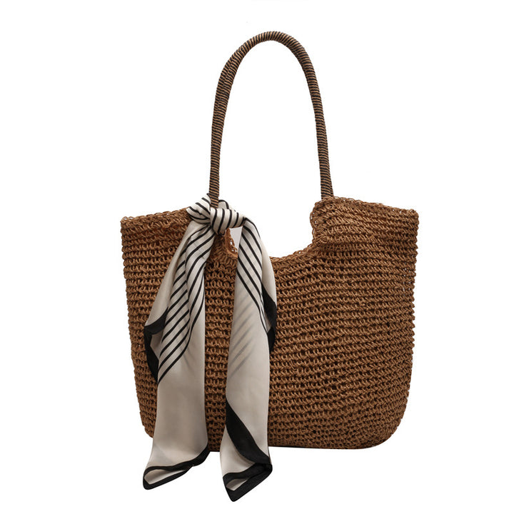 Damen lässige Strohtasche mit modischem Halstuch Nord Taschen