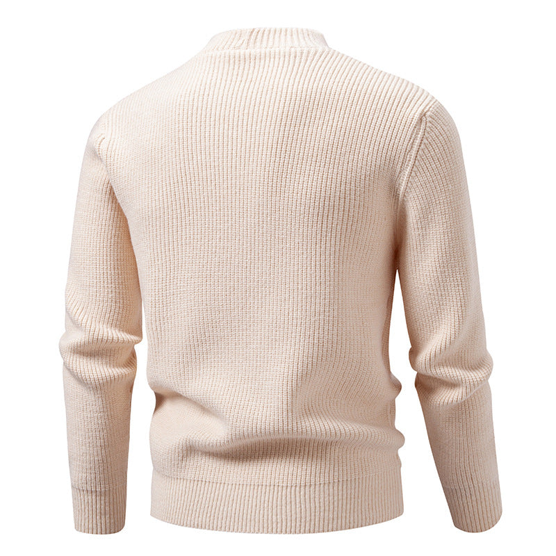 Herren Feinstrick-Pullover mit asymmetrischer Knopfleiste und Stehkragen Nord Taschen