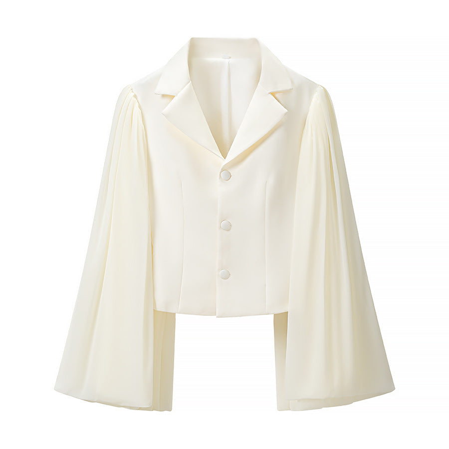 Damen Zweiteiliges Ensemble aus kurzem Blazer mit dramatischen Glockenärmeln und plissierter Palazzo-Hose Nord Taschen