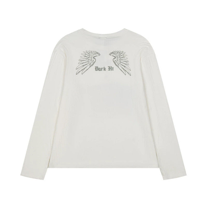 Damen Langarmshirt aus feinem Rippjersey mit Vintage-Karussell-Fotoprint und Rundhals Nord Taschen