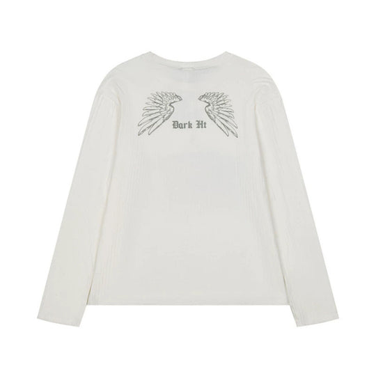 Damen Langarmshirt aus feinem Rippjersey mit Vintage-Karussell-Fotoprint und Rundhals Nord Taschen
